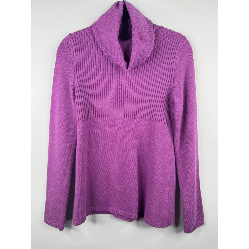 Banana Republic Purple Cashmere Wool Blend Cowl Neck Ribbed Knit Sweater Small